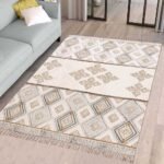 Moroccan Hand Block Printed Beige Area Rug