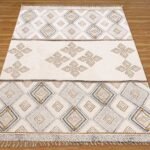 Moroccan Hand Block Printed Beige Area Rug