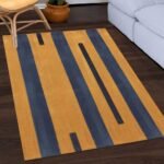 Hand Block Printed Cotton Geometric Yellow Musterd Blue Area Rug