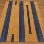 Hand Block Printed Cotton Geometric Yellow Musterd Blue Area Rug