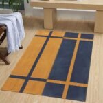 Blue Yellow Musterd Hand Block Printed Striped Beautiful Rug