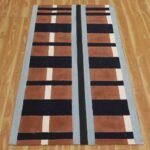 Striped Brown Navy Blue Hand Block Printed Rectangle Rug