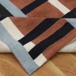 Striped Brown Navy Blue Hand Block Printed Rectangle Rug