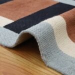 Striped Brown Navy Blue Hand Block Printed Rectangle Rug